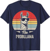 Retro Llama Humor No Drama Vintage Vibes No Probllama Retro Llama Humor Design T-Shirt - Navy Blue