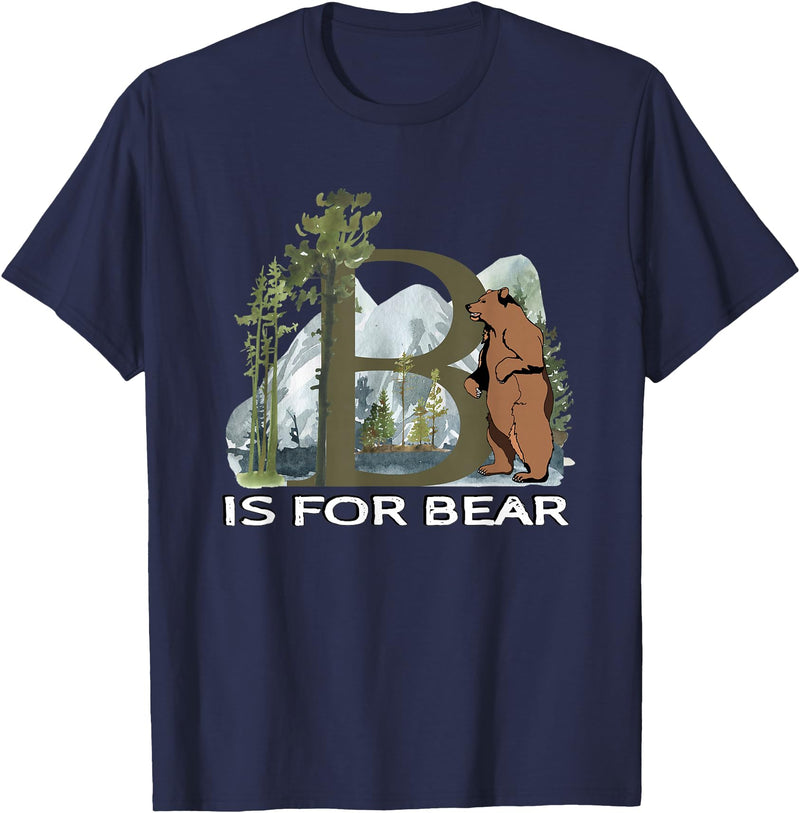 Forest Animals Designs Brown Bear Animal Watercolor Nature Lover Alphabet Letter B T-Shirt - Navy Blue