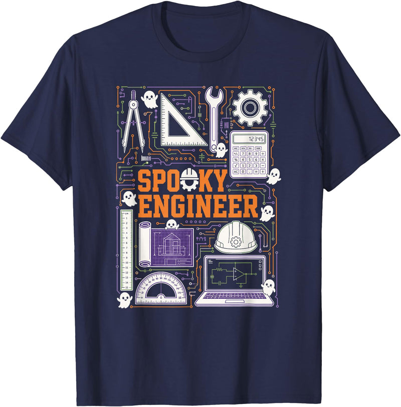 Spooky STEM And Funny Engineering Tees Funny Spooky Engineer Halloween Costume Engineering Humorous T-Shirt - Navy Blue
