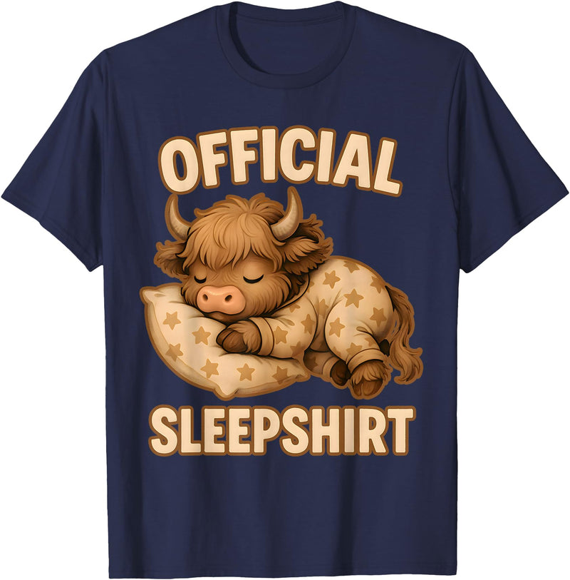 Official Sleep Animal Pajamas Nightgown Sleepwear Highland_Cow - Official Sleepshirt Pajamas Nightgown T-Shirt - Navy Blue