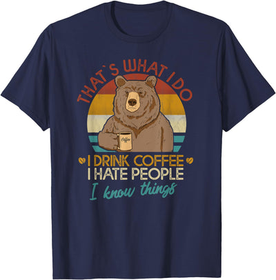 Retro Sunset Bear Drinking Coffee Graphic T-Shirt