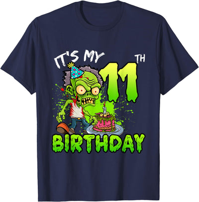 11th Birthday Zombie Kid Bday Party Halloween Gift It's My 11th Birthday Zombie Lover 11 Year Old Boys Girls T-Shirt