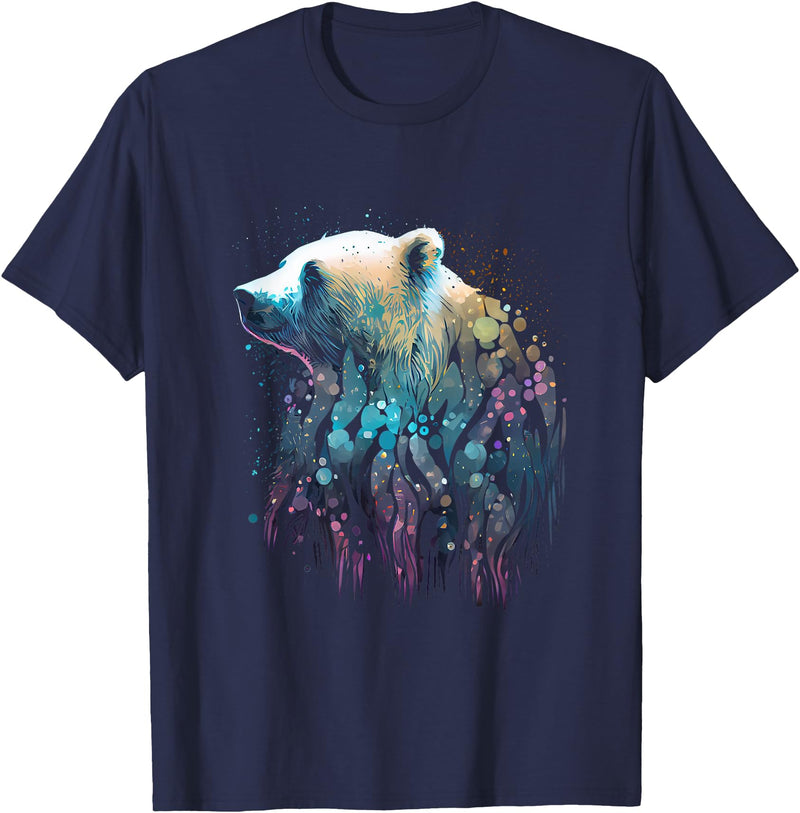 Colorful animal designs animal fans gift ideas Polar Bear Colorful Color Arctic Snow Polar Bear Bear Lover T-Shirt - Navy Blue