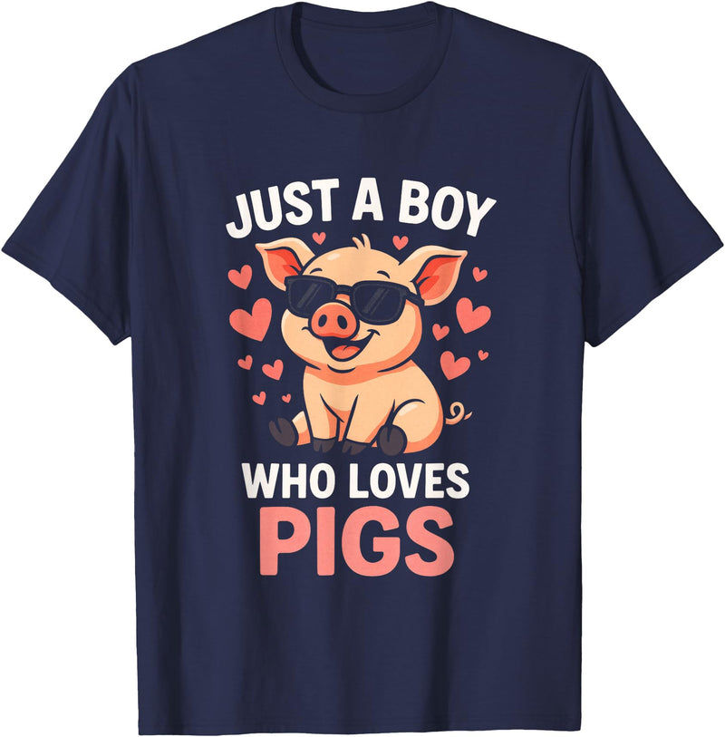 Pig Lover Designs Just A Boy Who Loves Pigs - Funny Farmer Humor T-Shirt - Navy Blue