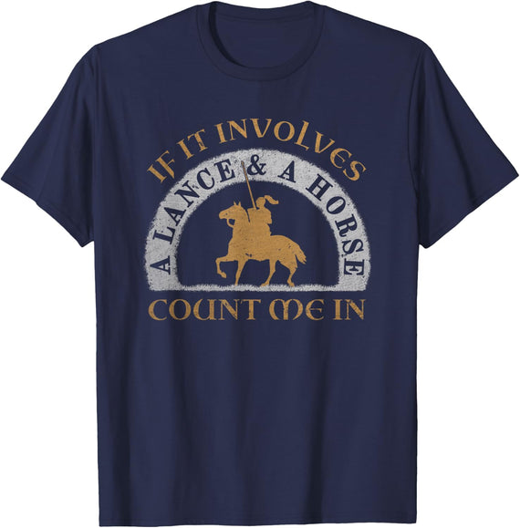 Tjost Lanzenstechen Knight on Horse Tournament Medieval T-Shirt - Navy Blue