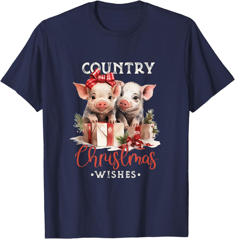 Retro funny Farmer shirt pig Christmas tee Christmas Pig Merry Pigmas Pig Lover T-Shirt - Navy Blue