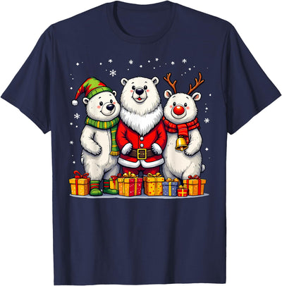 Cute Christmas Polar Bears in Santa Elf and Reindeer Costume T-Shirt