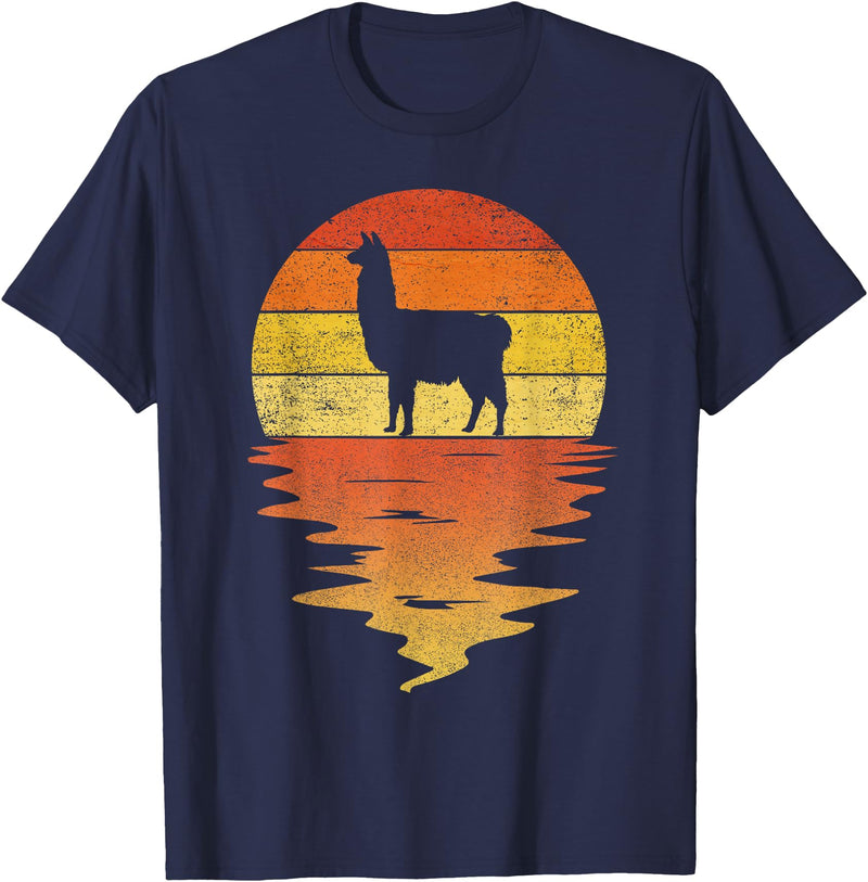 TrendyPull Silhouette Retro Vintage Style Gifts Llama shirt retro sunset 70s vintage Llama T-Shirt - Navy Blue