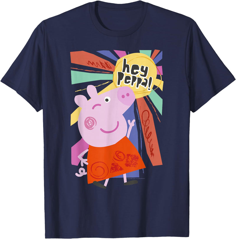 Peppa Pig Hey Peppa Colorful Sunshine Striking Pose Portrait T-Shirt - Navy Blue