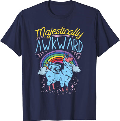 Llama Queen Birthday Party Gift Majestically Awkward Funny Llamacorn Llama Unicorn Rainbow T-Shirt