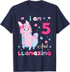 Llamazing Birthday Girl Llama Family BW Art Llama I Am Five and Llamazing 5 Years Old 5th Birthday Girl T-Shirt - Navy Blue