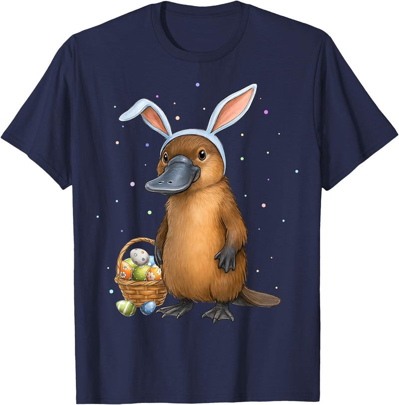 Platypus Animal Easter Rabbit Eggs Bunny Ears Cute T-Shirt in Navy Blue