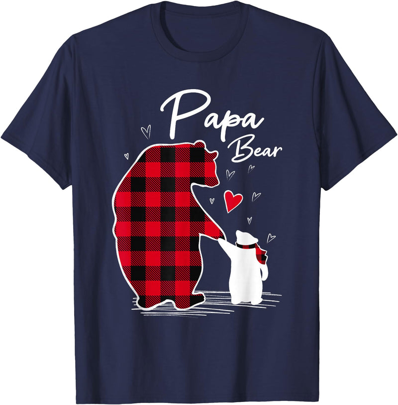 Family Bear Matching Christmas Buffalo Plaid Papa Bear Christmas Pajama Red Buffalo Plaid T-Shirt - Navy Blue