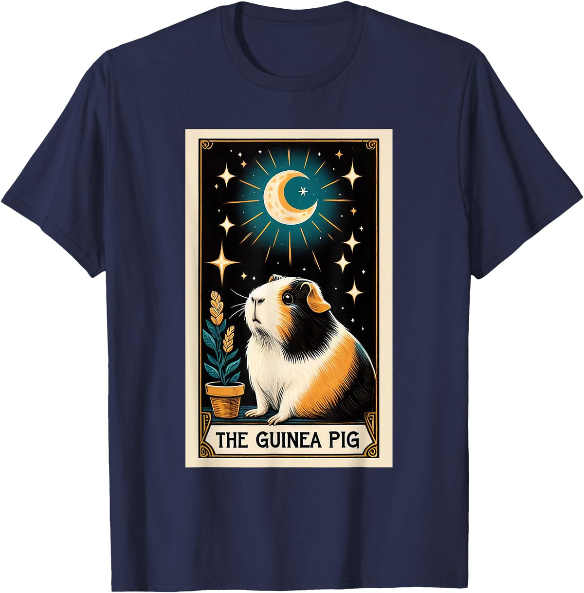 Cute Guinea Pig Tarot Card Star with the Moon Men Women Kids T-Shirt - Navy Blue