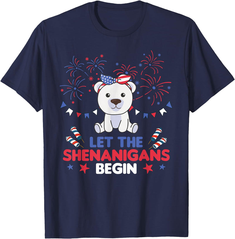 Fourth Of July - Cute Animals America 4th Of July American Polar Bear For Kids USA Polar Bear T-Shirt - Navy Blue