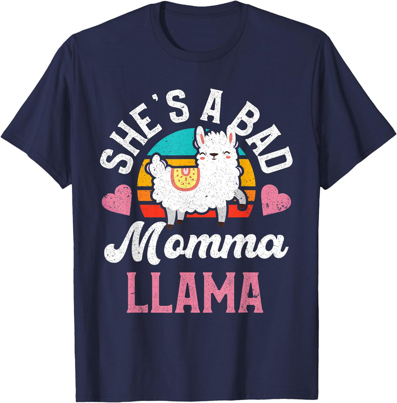 LLama Squad Shirts and Gifts Vintage Momma Llama Mom Farm Animal Llama Lover T-Shirt - Navy Blue