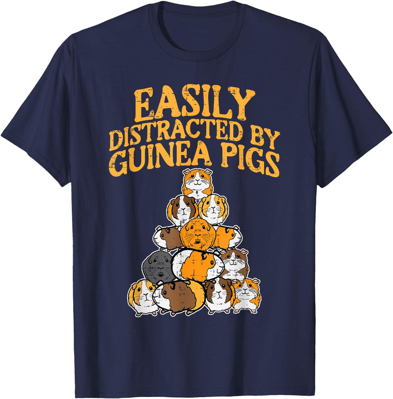 Guinea Pig Shirts For Men Women Kids Gift Easily Distracted by Guinea Pigs Funny Cavy Men Women Kids T-Shirt - Navy Blue