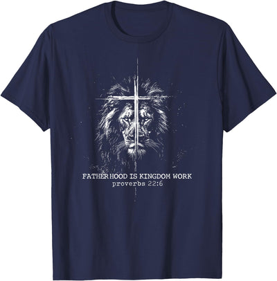 Fatherhood is Kingdom Work Retro Faith Based Lion Cross T-Shirt