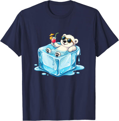 Lazy Polar Bear in Ice Cube Tropical Cocktail T-Shirt