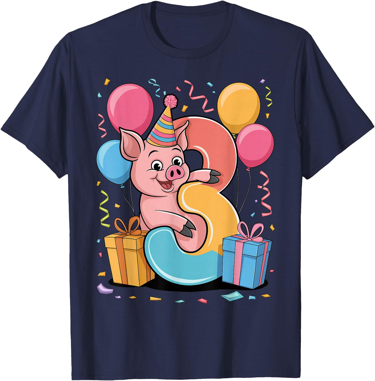 3rd Girls, Boys Pig 3 Birthday Pig 3rd birthday for boy girl 3 years old third three Pig T-Shirt - Navy Blue