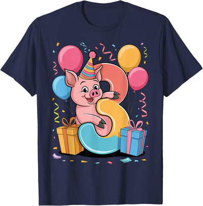 Pig 3rd birthday for boy girl 3 years old third three Pig T-Shirt