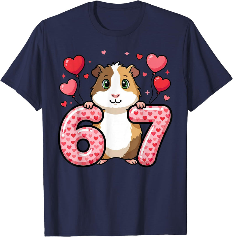 Guinea pig 67 Meme Valentines Cute 67 Heart Guinea Pig Love T-Shirt - Navy Blue