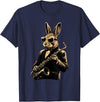 Cute Rabbit Bunny Playing Saxophone Rabbits Musician Music T-Shirt in Navy Blue