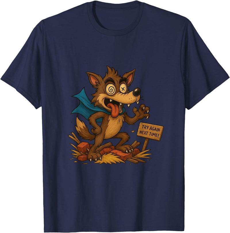 Three Hero Pigs Storytime Legends Bad Wolf in personalized costume 3 Pigs on the back T-Shirt - Navy Blue