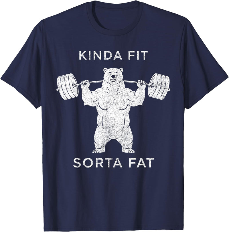 Polar Bear Funny Gym Guy Gifts Powerlifting Fat Guy Shirt, for Men Kinda Fit Sorta Fat Bear T-Shirt - Navy Blue