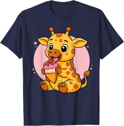 Giraffe Eating Ice Cream Graphic Boys Girls Giraffe Lover T-Shirt