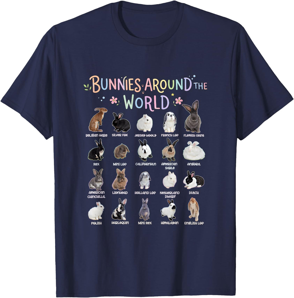 Cute Animal Rabbit Lover Bunny Graphic T-Shirt in Navy Blue