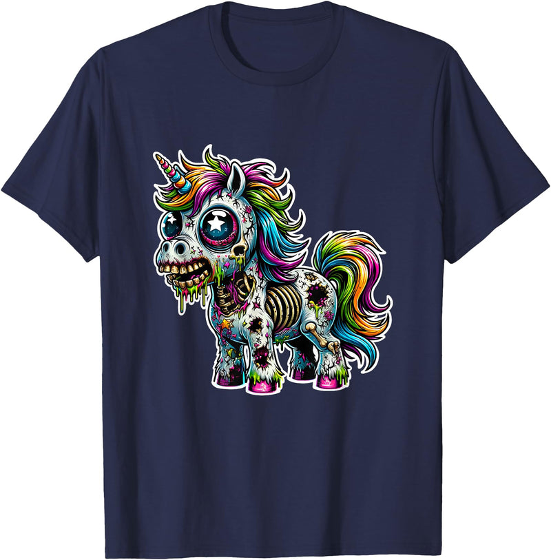 Cool Zombie Horror and Halloween Designs Scary Zombie Unicorn Scary Halloween Horror Monster Design T-Shirt - Navy Blue
