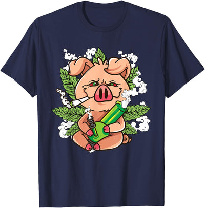 Pig Lover Pig Smoking Joint Holding Weed Bong Pig Marijuana T-Shirt