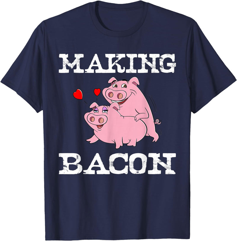 Funny Bacon Tee Gifts for Men Women Funny Pigs Making Bacon Tee Cute Pork Breakfast Tee Women T-Shirt - Navy Blue