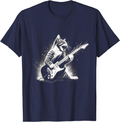 Funny Cat Rock Music Rock Cat Playing Guitar Funny Cat T-Shirt