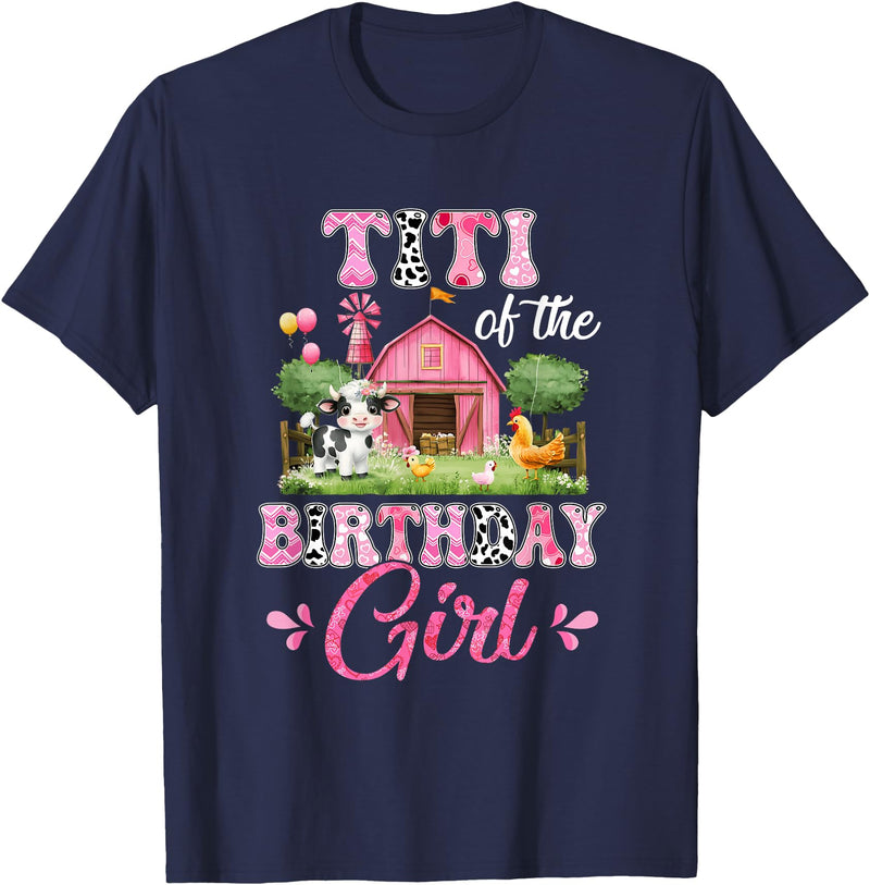 Cow First Birthday Girl Family Titi Of The Birthday Girl 1St Birthday Cow Farm Family T-Shirt - Navy Blue