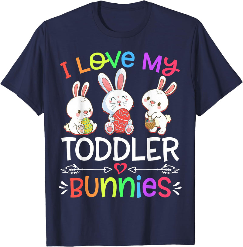 Funny I Love My Toddler Bunnies Teacher Easter Bunny Egg T-Shirt in Navy Blue