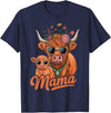 Scottish Farm Matching Mom Daughter Highland Cow Highland Cow Mama Mom Baby Calf Daughter Floral Mothers Day T-Shirt - Navy
