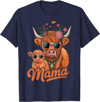 Scottish Farm Matching Mom Daughter Highland Cow Mama Mom T-Shirt