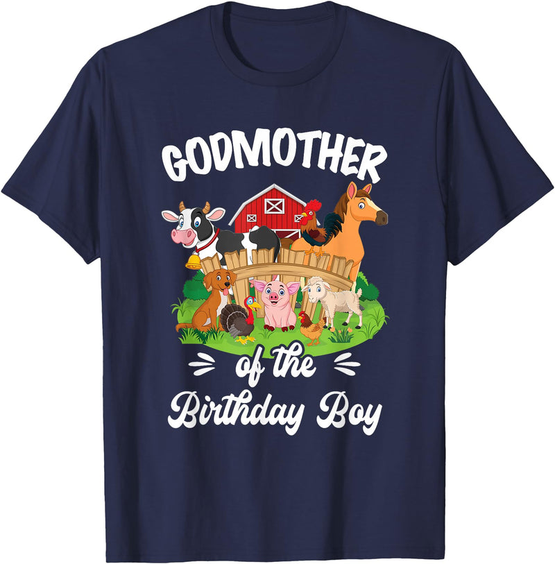 Vintage Retro Birthday Godmother Of The Birthday Boy Party Cow Farm 1St Birthday T-Shirt - Navy Blue