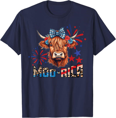 Fourth of July Highland Cow Lovers America Costume Moo Rica T-Shirt