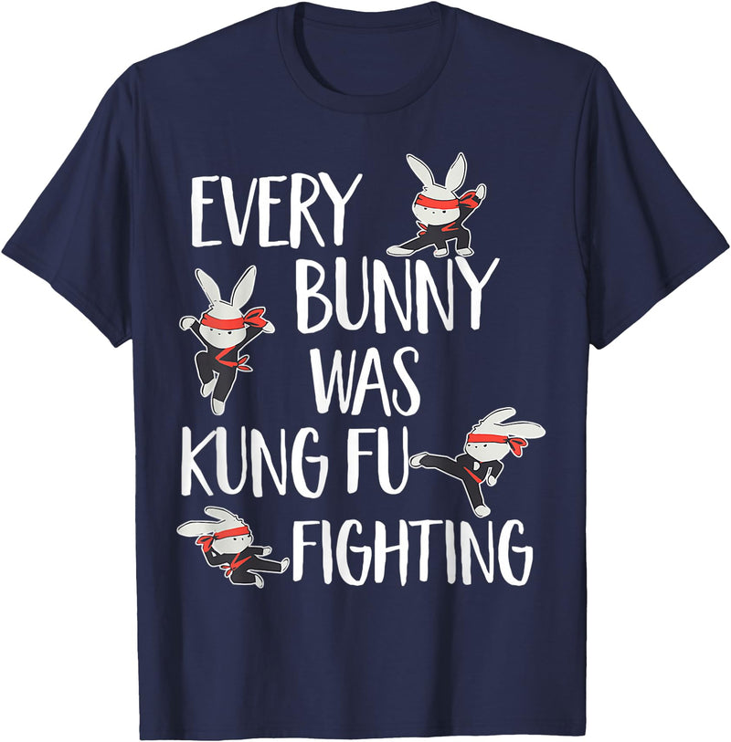 Every Bunny Was Kung Fu Fighting Funny Bunny Rabbit T-Shirt in Navy Blue