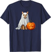Cute & Funny Spooky Cat and Pumpkin Halloween Orange Cat Ghost and Jack-O-Lantern Halloween T-Shirt - Navy Blue