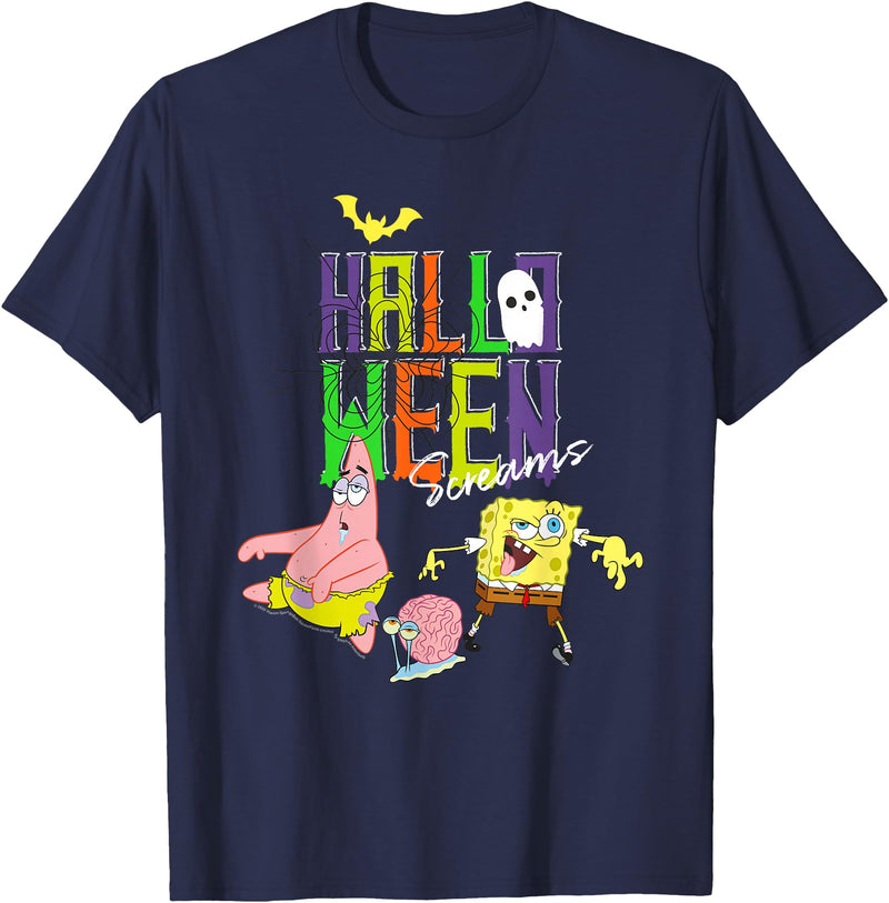 SpongeBob Schwammkopf SpongeBob SquarePants Halloween Screams With Patrick & Gary T-Shirt - Navy Blue