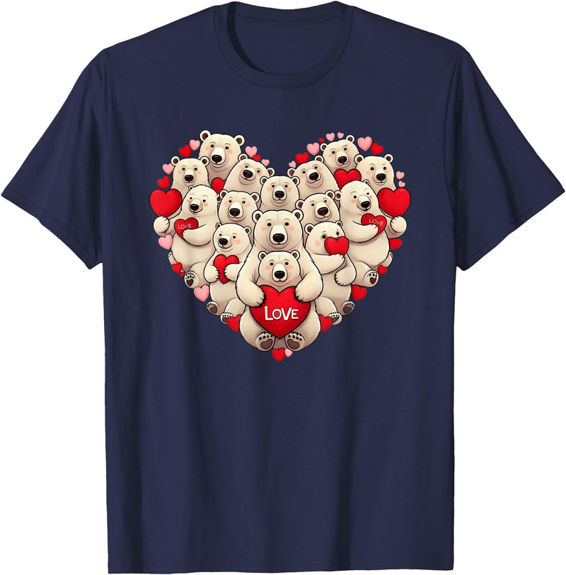 Cute Polar Bear Lovers Valentine Costume Women Men Funny Polar Bear Heart Valentine Polar Bear Womens Mens Kids T-Shirt - Navy Blue