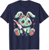 Creepy Cute Bunny Rabbit Alt Goth Grunge Horror Aesthetic T-Shirt (Black) in Navy Blue