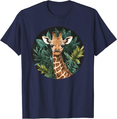 Giraffe With Tropical Jungle Leaves T-Shirt