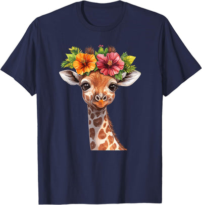 Cute Floral Giraffe With Flower Crown T-Shirt
