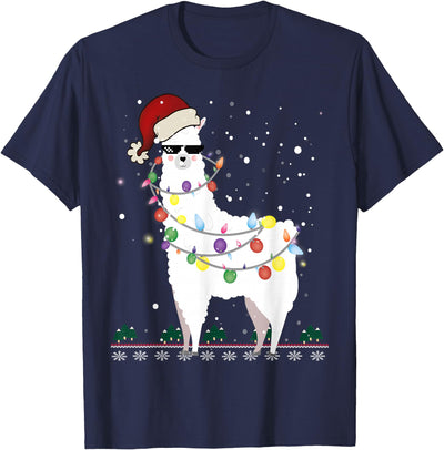 Christmas Llama Santa Hat Ugly Xmas Tee Christmas Llama Santa Hat Ugly Xmas Tree Alpaca Gift T-Shirt