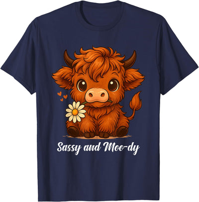Sassy and Moo Dy Highland Cow Funny Farm Animal Art T-Shirt